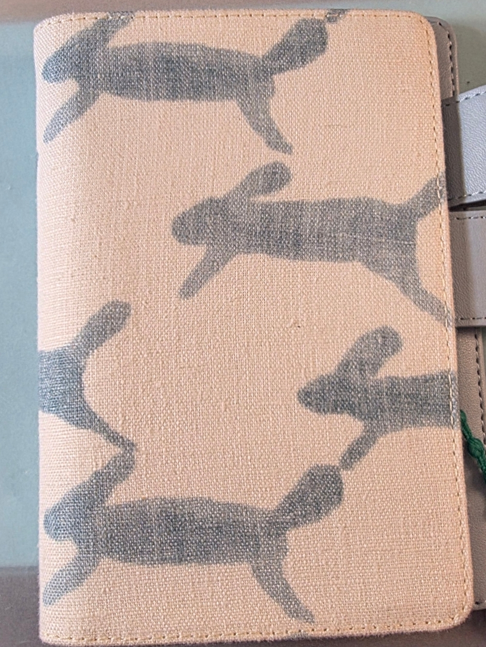 Hobonichi Canvas Rabbit Print Passport Wallet - Peach and Gray